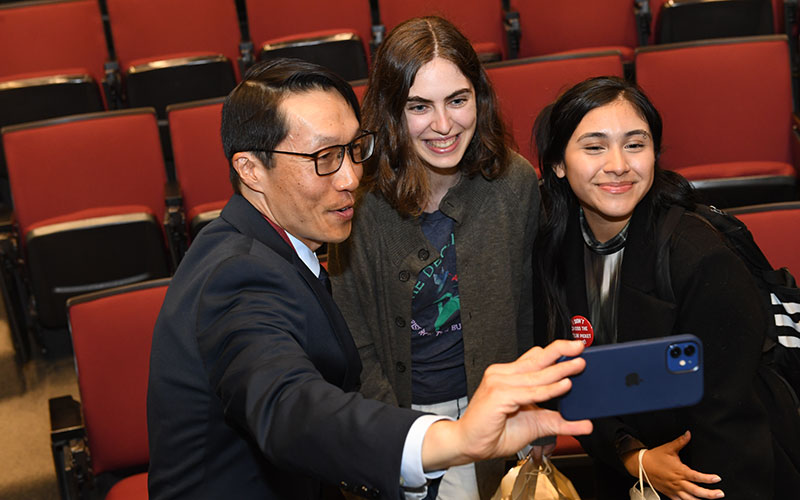 Students pose for a selfie