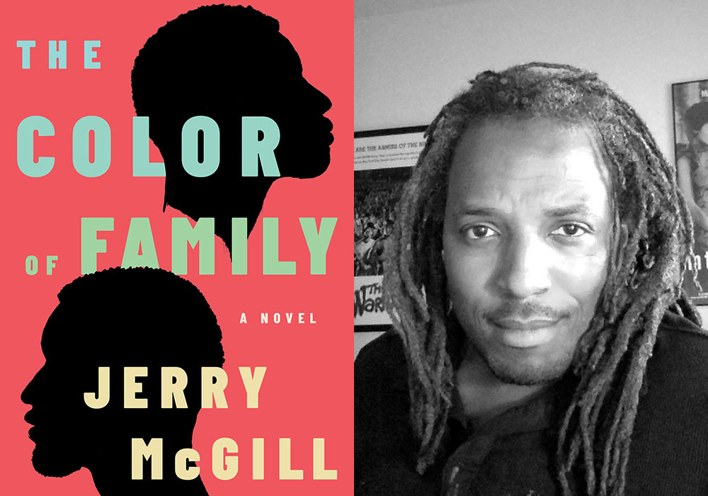 A composite image showing Jerry McGill and the cover of his novel The Color of Family