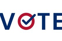 Graphic that says Vote in red, white, and blue