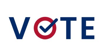 Graphic that says Vote in red, white, and blue