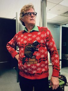 Ross McLaren wearing a Christmas sweater