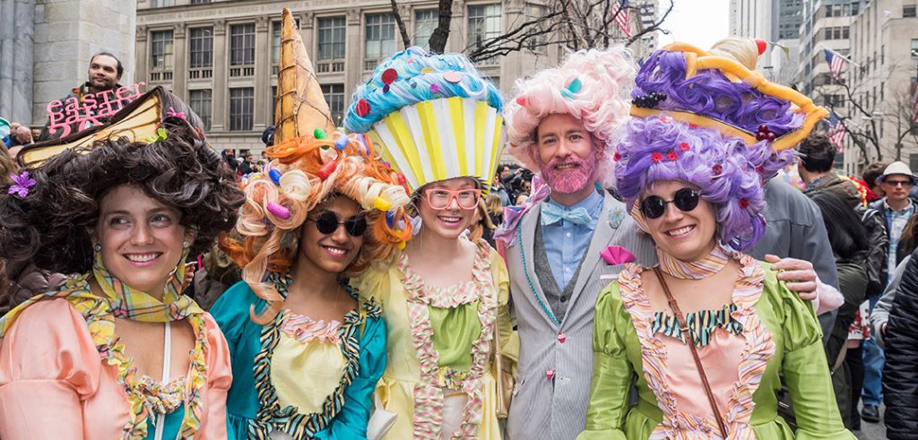 Unidentified people in costumes at Easter Parade
